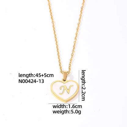 304 Stainless Steel Casual Simple Style Plating Inlay Letter Heart Shape Shell Pendant Necklace