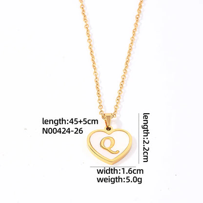 304 Stainless Steel Casual Simple Style Plating Inlay Letter Heart Shape Shell Pendant Necklace