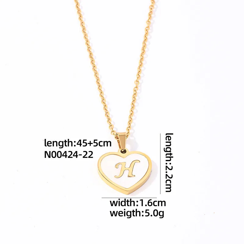 304 Stainless Steel Casual Simple Style Plating Inlay Letter Heart Shape Shell Pendant Necklace