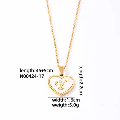 304 Stainless Steel Casual Simple Style Plating Inlay Letter Heart Shape Shell Pendant Necklace