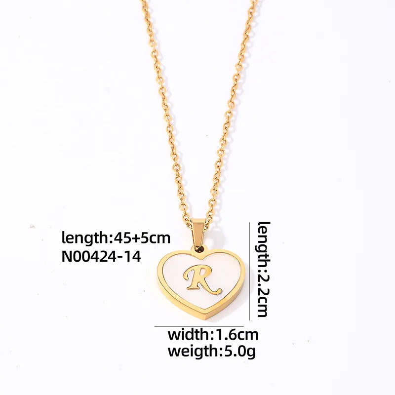 304 Stainless Steel Casual Simple Style Plating Inlay Letter Heart Shape Shell Pendant Necklace