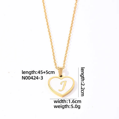 304 Stainless Steel Casual Simple Style Plating Inlay Letter Heart Shape Shell Pendant Necklace