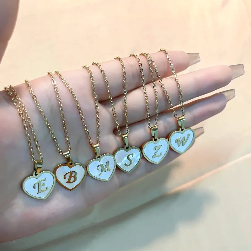 304 Stainless Steel Casual Simple Style Plating Inlay Letter Heart Shape Shell Pendant Necklace