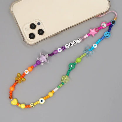 Casual Simple Style Letter Star Heart Shape Arylic Beaded Mobile Phone Chain