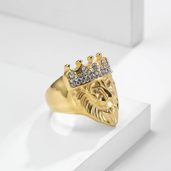 Casual Simple Style Lion Crown 304 Stainless Steel Inlay Rhinestones 18K Gold Plated Unisex Rings