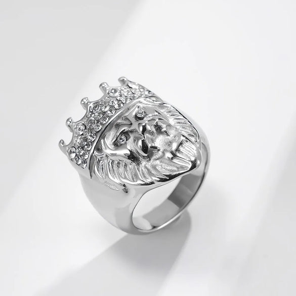 Casual Simple Style Lion Crown 304 Stainless Steel Inlay Rhinestones 18K Gold Plated Unisex Rings