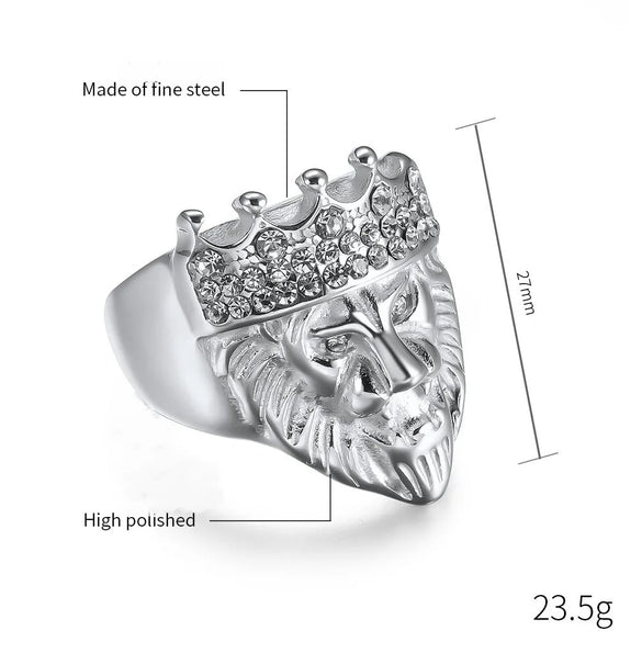 Casual Simple Style Lion Crown 304 Stainless Steel Inlay Rhinestones 18K Gold Plated Unisex Rings