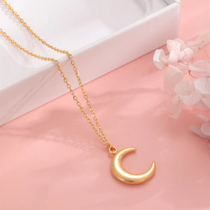 Casual Simple Style Moon Stainless Steel Plating Silver Plated Pendant Necklace