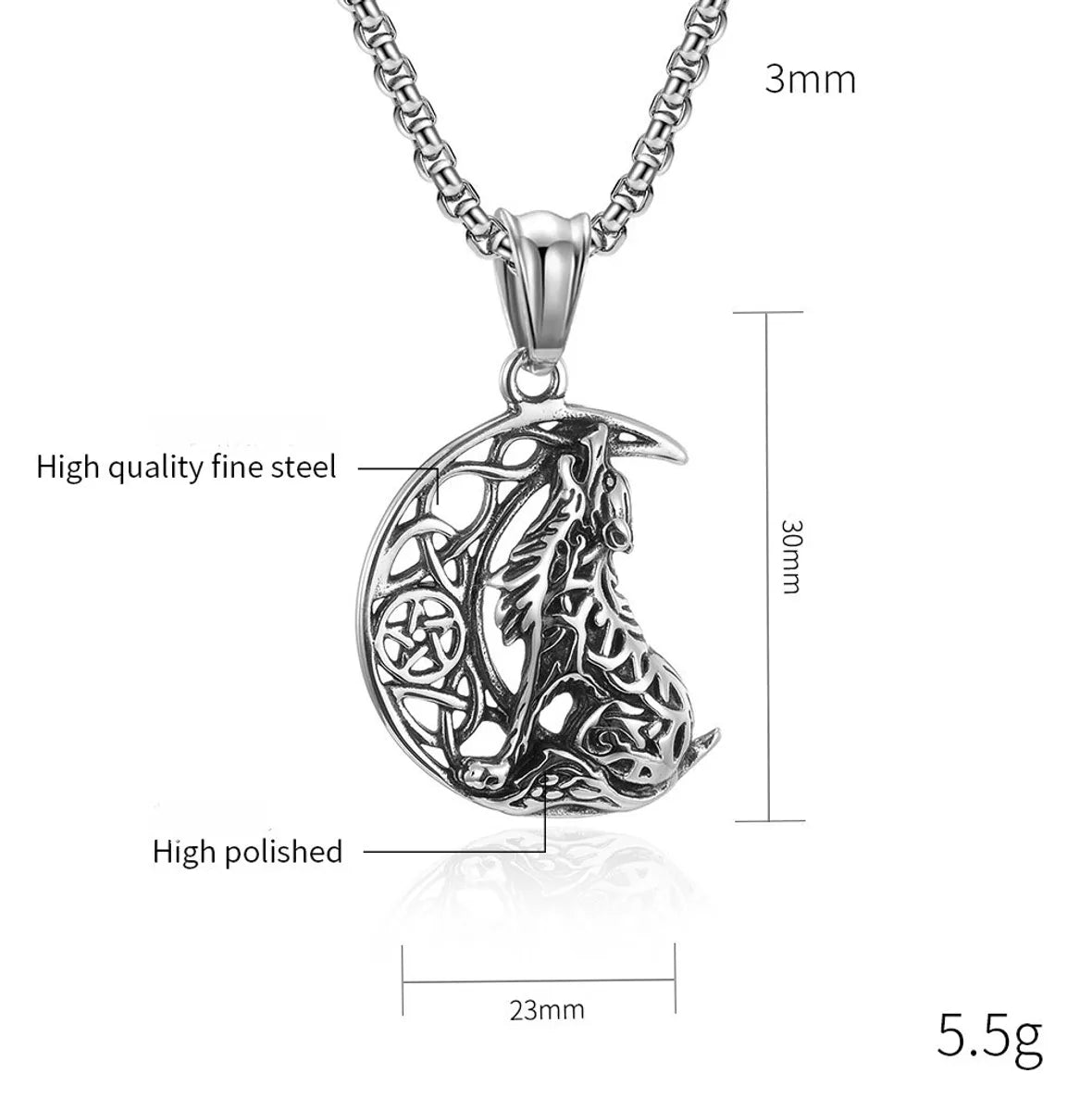 Casual Simple Style Moon Wolf 304 Stainless Steel Hollow Out 18K Gold Plated Unisex Pendant Necklace