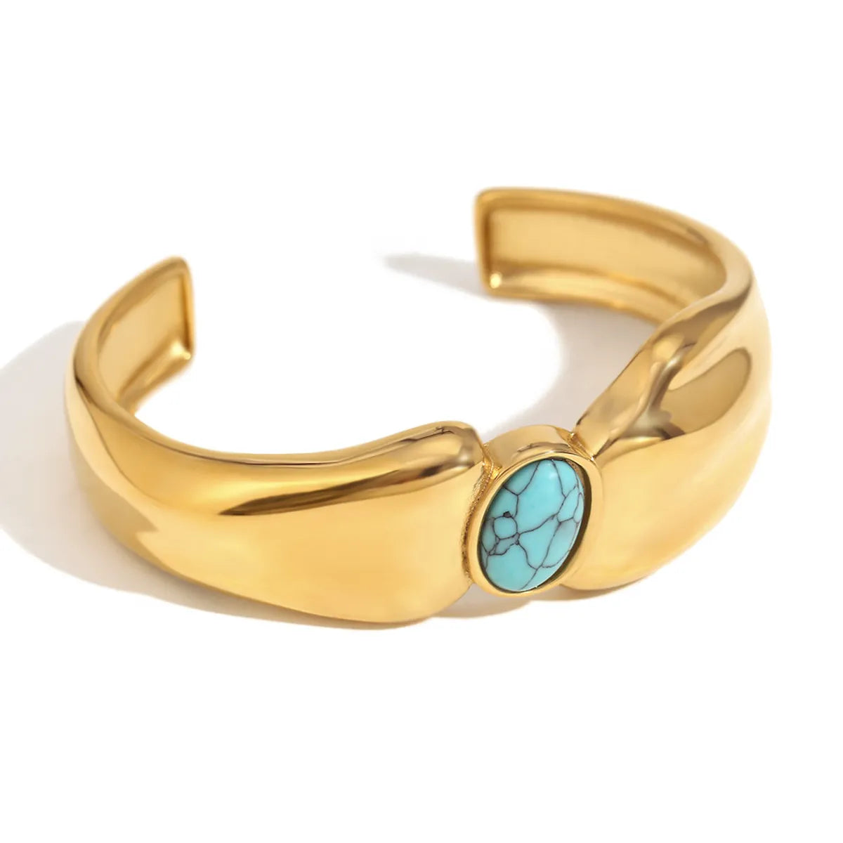 Casual Simple Style Oval 304 Stainless Steel 18K Gold Plated Turquoise Agate Bangle In Bulk