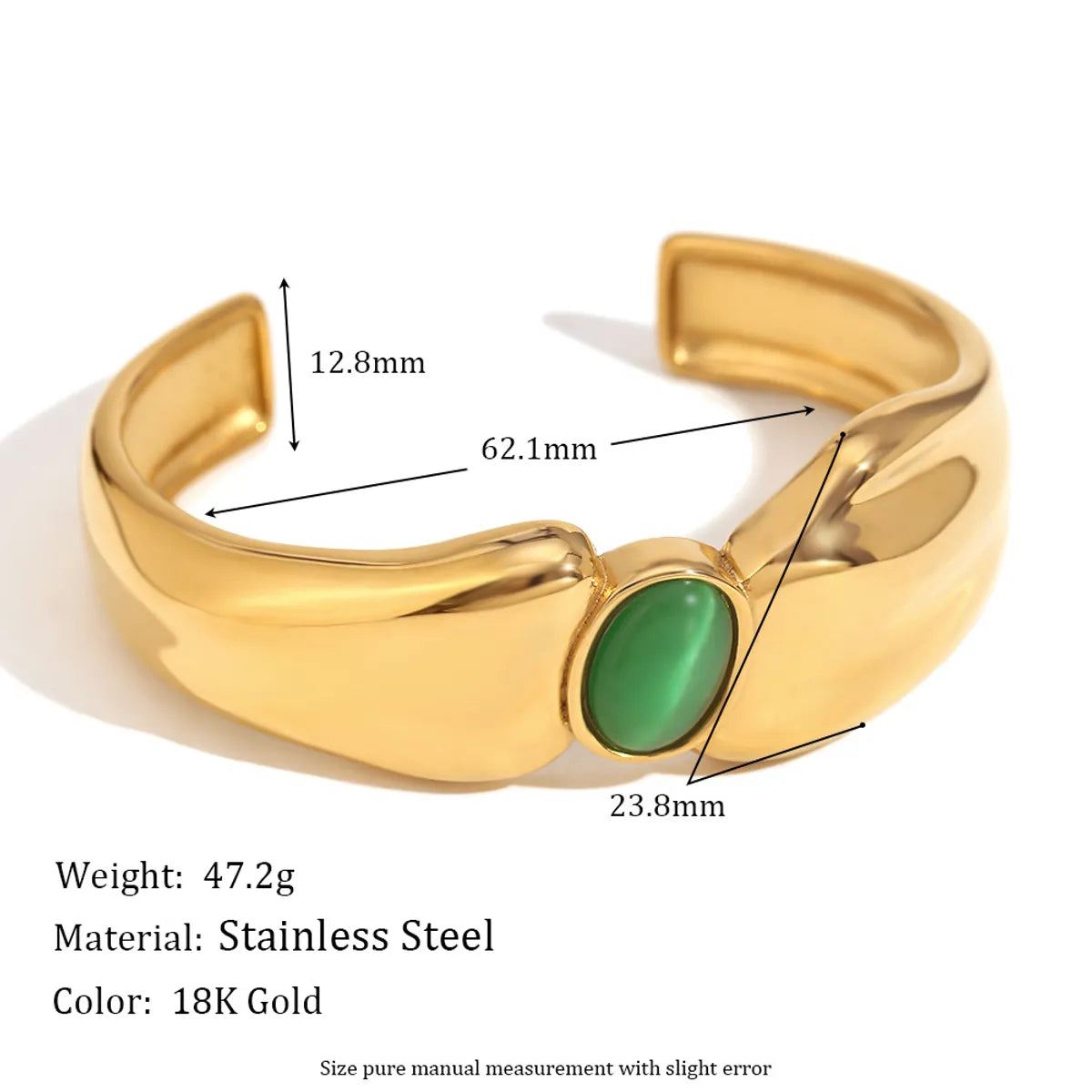 Casual Simple Style Oval 304 Stainless Steel 18K Gold Plated Turquoise Agate Bangle In Bulk