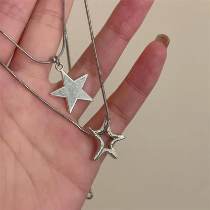 Casual Simple Style Pentagram Alloy Titanium Steel Plating Hollow Out Necklace