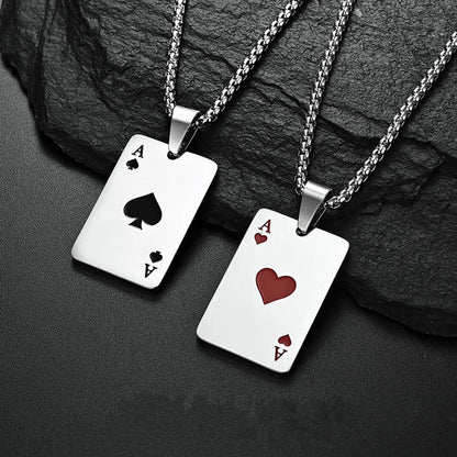 Casual Simple Style Poker Titanium Steel Polishing Enamel Unisex Pendant Necklace