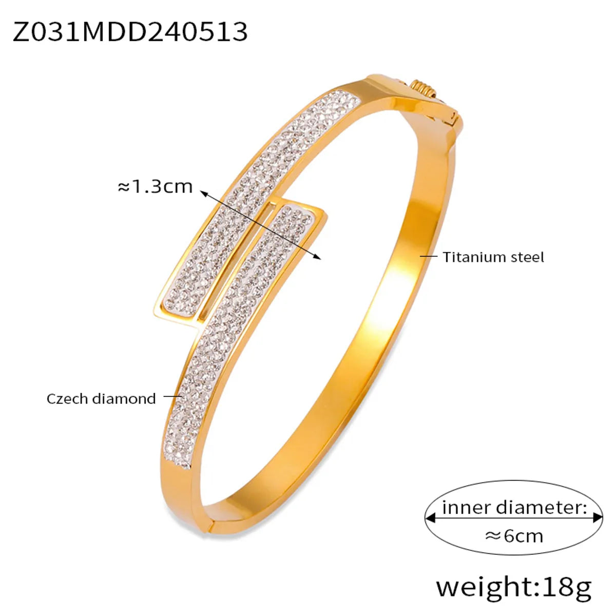 Casual Simple Style Quadrilateral Heart Shape 304 Stainless Steel 18K Gold Plated Rhinestones Bangle In Bulk