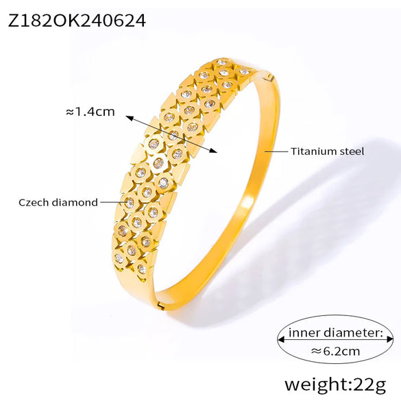Casual Simple Style Round 304 Stainless Steel 18K Gold Plated Rhinestones Bangle In Bulk