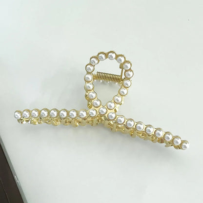 Casual Simple Style Round Crown Solid Color Metal Inlay Pearl Hair Claws