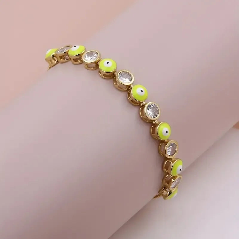 Casual Simple Style Round Eye Copper Enamel Plating Inlay Zircon 18k Gold Plated Bracelets