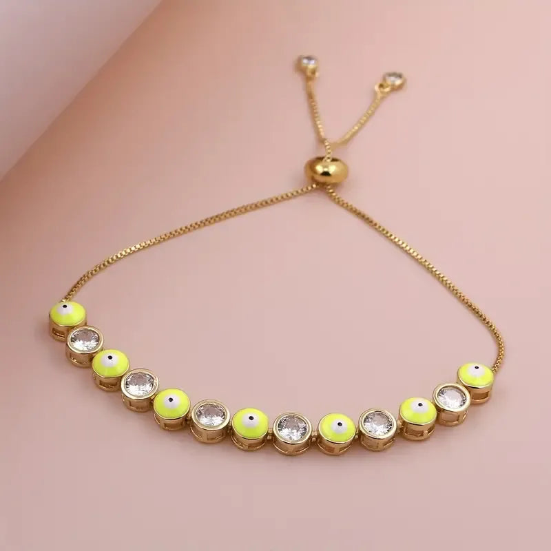 Casual Simple Style Round Eye Copper Enamel Plating Inlay Zircon 18k Gold Plated Bracelets