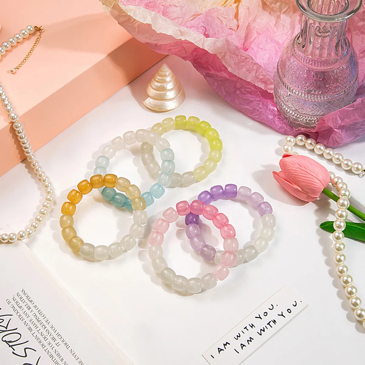 Casual Simple Style Round Gradient Color Plastic Beaded Plating Women's Bracelets