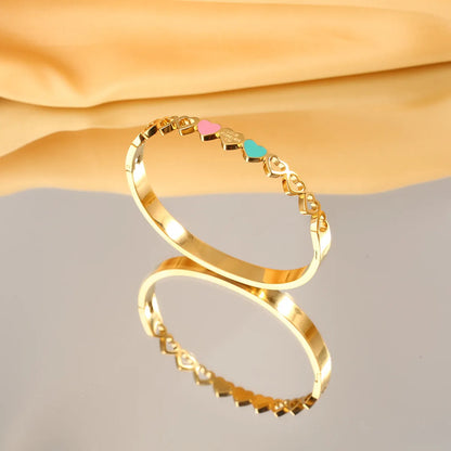 Casual Simple Style Round Heart Shape Butterfly Titanium Steel Zircon Bangle In Bulk