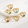 Wholesale Jewelry Casual Simple Style Round Heart Shape 304 Stainless Steel Rhinestones 14K Gold Plated Plating Inlay Open Rings