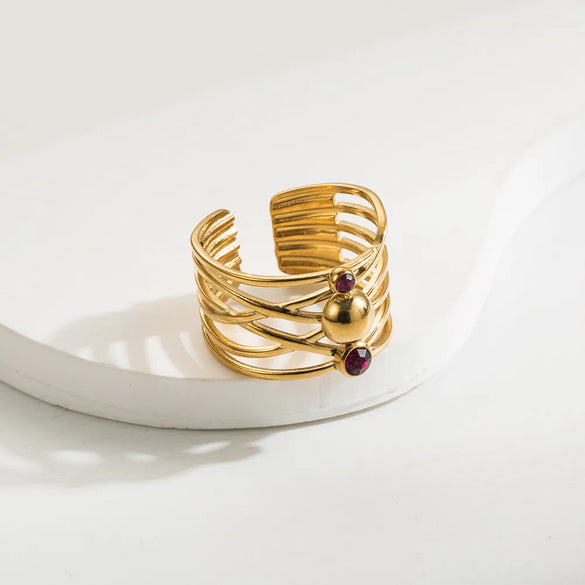 Wholesale Jewelry Casual Simple Style Round Heart Shape 304 Stainless Steel Rhinestones 14K Gold Plated Plating Inlay Open Rings