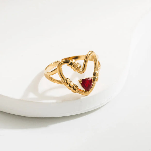 Wholesale Jewelry Casual Simple Style Round Heart Shape 304 Stainless Steel Rhinestones 14K Gold Plated Plating Inlay Open Rings