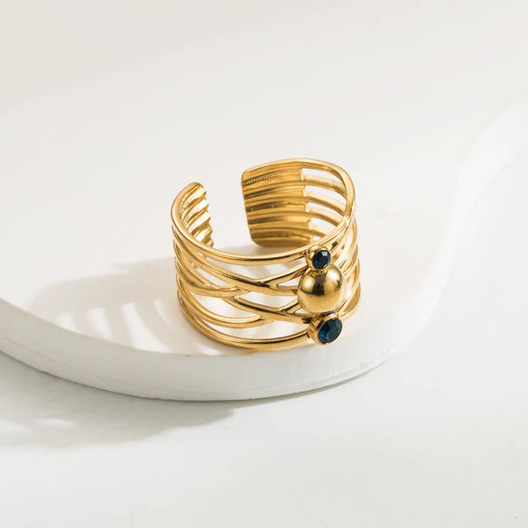 Wholesale Jewelry Casual Simple Style Round Heart Shape 304 Stainless Steel Rhinestones 14K Gold Plated Plating Inlay Open Rings