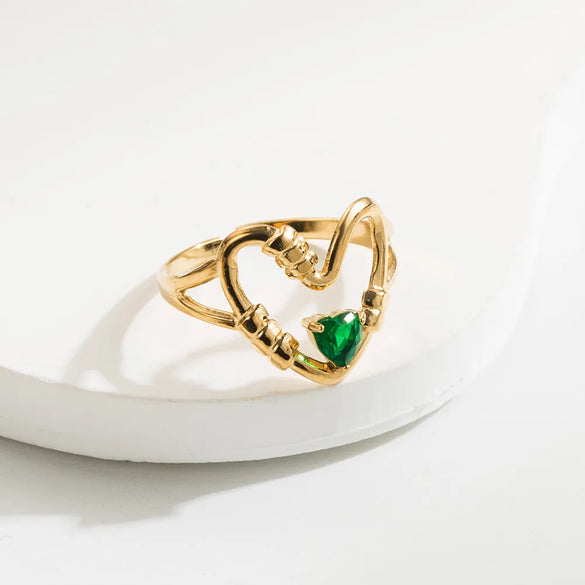 Wholesale Jewelry Casual Simple Style Round Heart Shape 304 Stainless Steel Rhinestones 14K Gold Plated Plating Inlay Open Rings