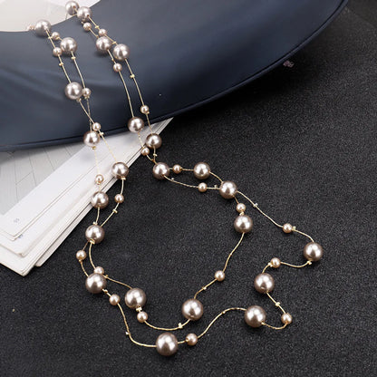 Casual Simple Style Round Imitation Pearl Alloy Beaded 14K Gold Plated Women's Long Necklace