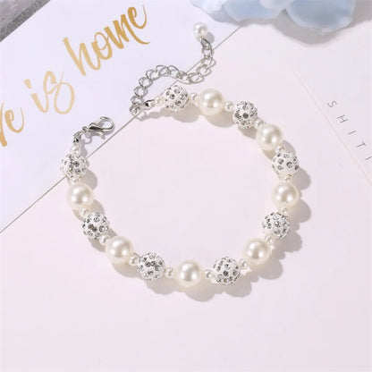 Casual Simple Style Round Imitation Pearl Resin Plating Inlay Rhinestones Women'S Bracelets