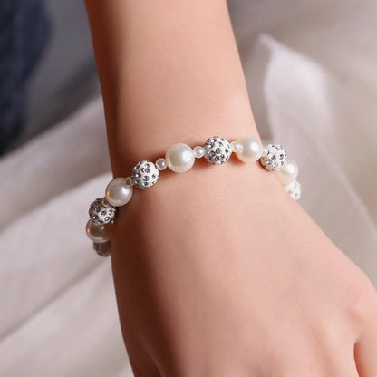 Casual Simple Style Round Imitation Pearl Resin Plating Inlay Rhinestones Women'S Bracelets