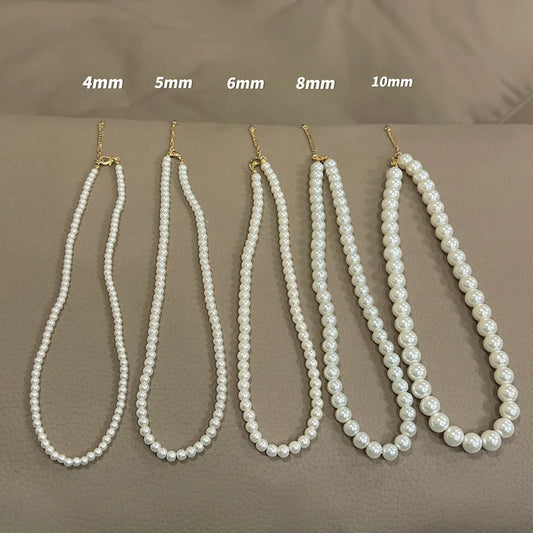 Casual Simple Style Round Imitation Pearl Titanium Steel Wholesale Necklace