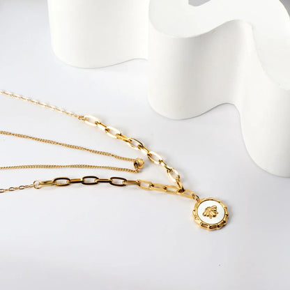 Casual Simple Style Round Insect Heart Shape Stainless Steel Titanium Steel Plating Inlay Pearl Zircon Pendant Necklace