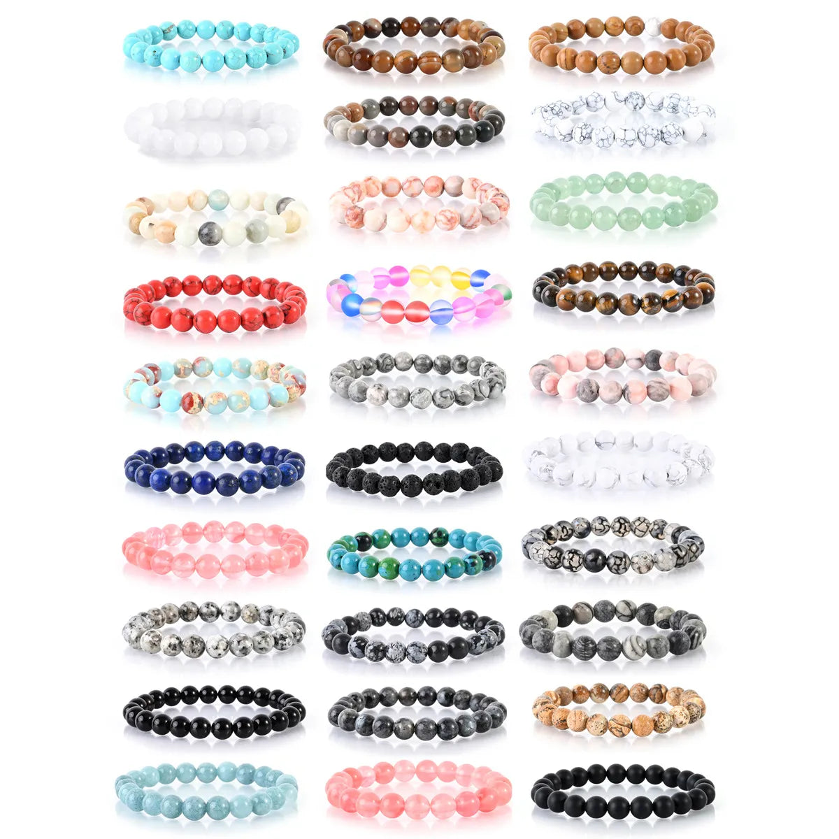 Casual Simple Style Round Natural Stone Lava Rock Bracelets In Bulk