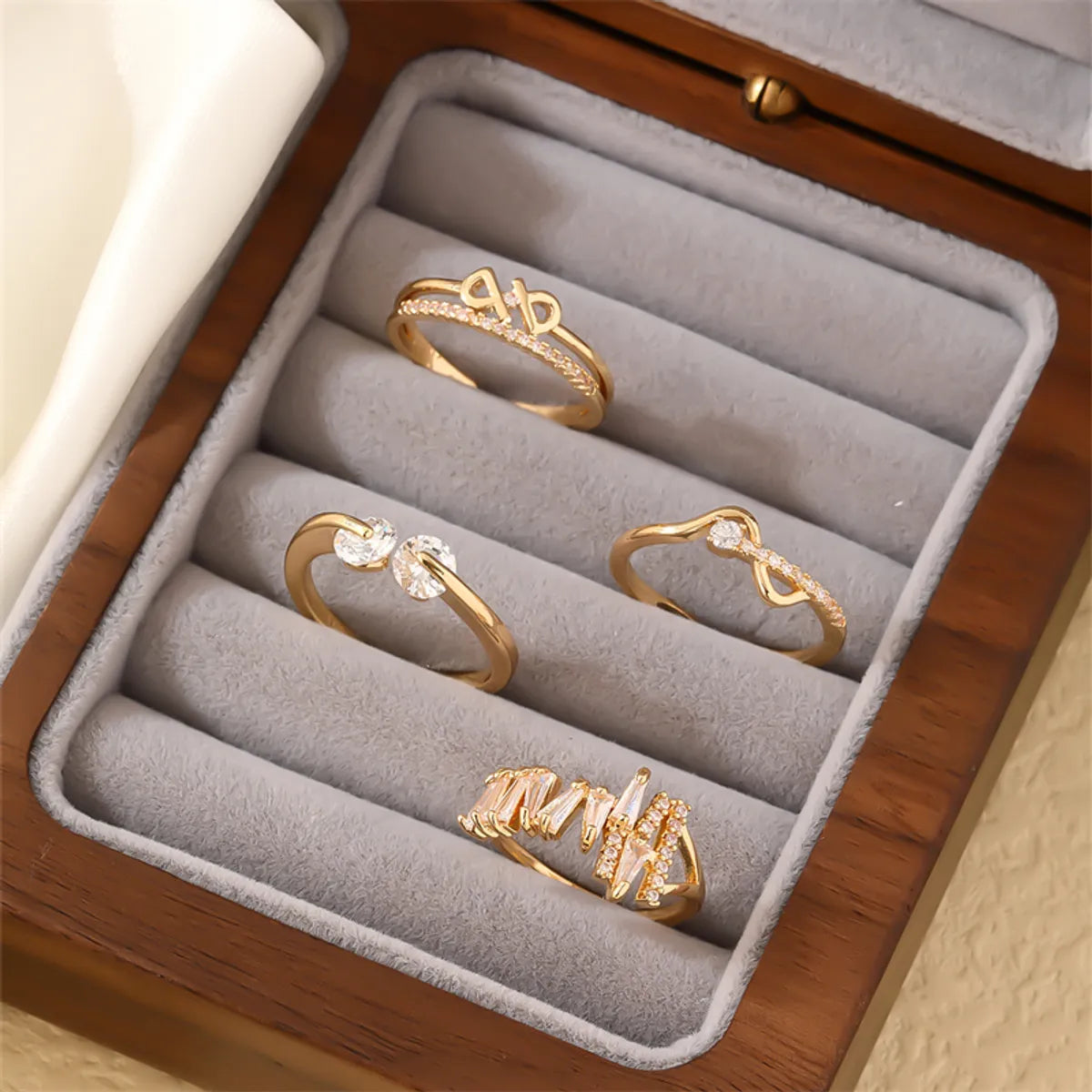 Casual Simple Style Round Number Heart Shape Copper Irregular Inlay Zircon Open Rings