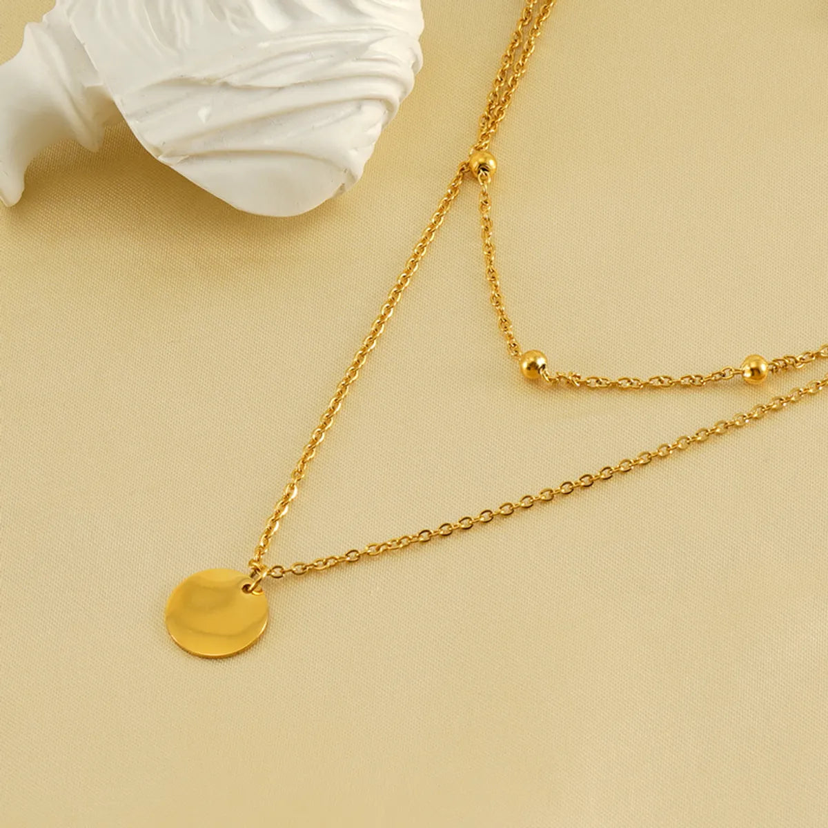 Casual Simple Style Round Solid Color Stainless Steel Layered Plating 18k Gold Plated Layered Necklaces