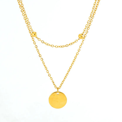 Casual Simple Style Round Solid Color Stainless Steel Layered Plating 18k Gold Plated Layered Necklaces