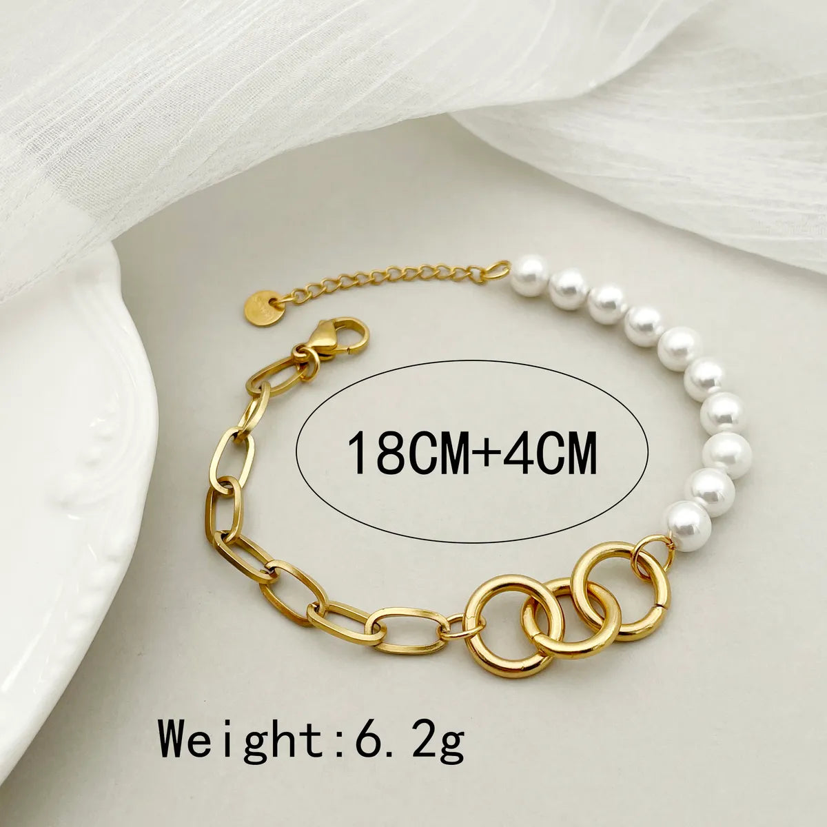 Casual Simple Style Round Stainless Steel Artificial Pearl Plating Gold Plated Bracelets