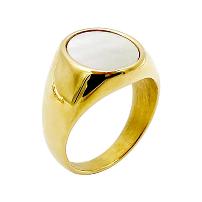 Casual Simple Style Round Stainless Steel Metal Polishing Plating Inlay Shell Gold Plated Women's Rings