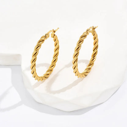 1 Pair Casual Simple Style Round Plating 201 Stainless Steel 18K Gold Plated Hoop Earrings