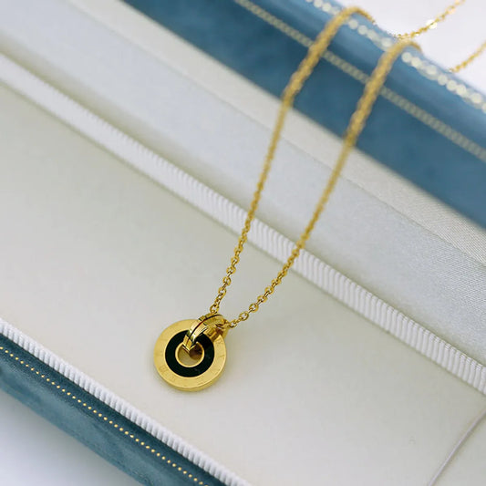 Casual Simple Style Round Stainless Steel Plating Inlay Shell 18k Gold Plated Pendant Necklace