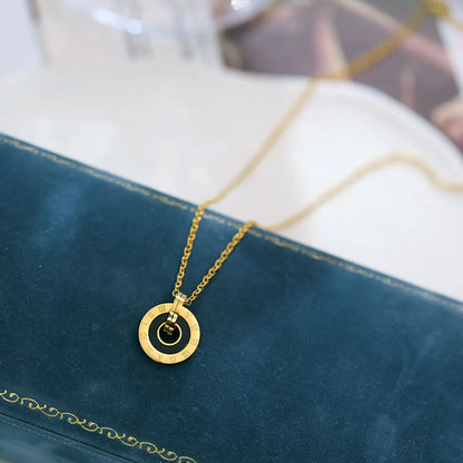 Casual Simple Style Round Stainless Steel Plating Inlay Shell 18k Gold Plated Pendant Necklace