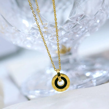 Casual Simple Style Round Stainless Steel Plating Inlay Shell 18k Gold Plated Pendant Necklace