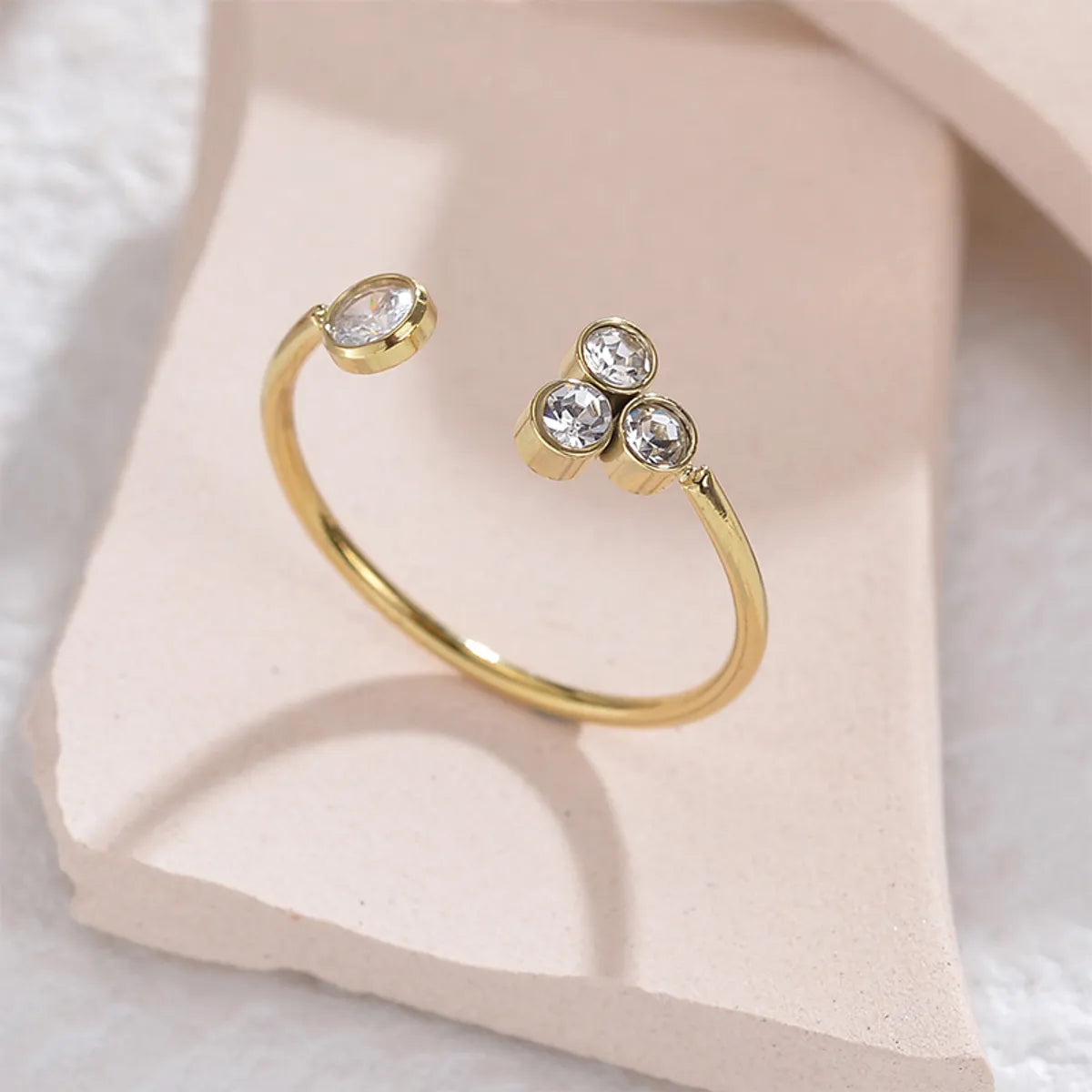 Casual Simple Style Round Stainless Steel Plating Inlay Zircon 14k Gold Plated Open Rings