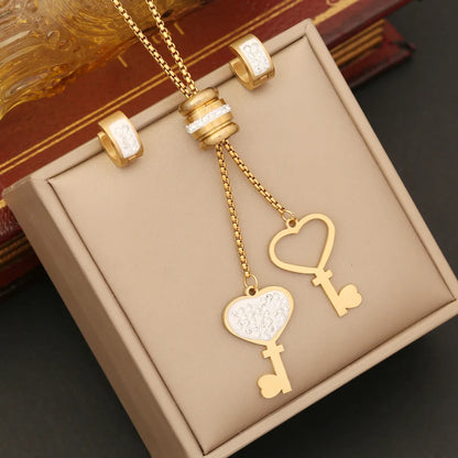 Casual Simple Style Round Star Heart Shape Stainless Steel Plating Inlay Artificial Diamond Jewelry Set