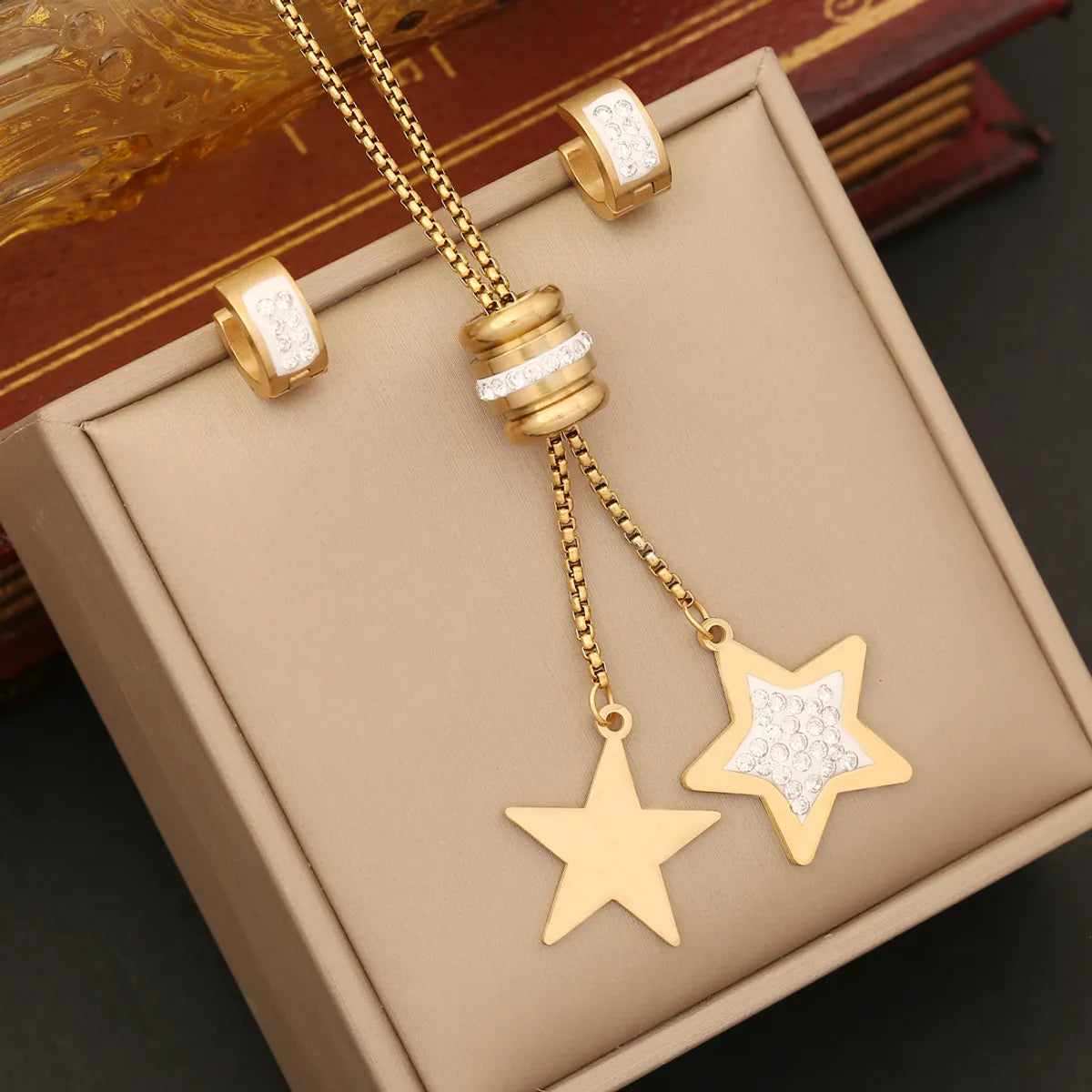 Casual Simple Style Round Star Heart Shape Stainless Steel Plating Inlay Artificial Diamond Jewelry Set