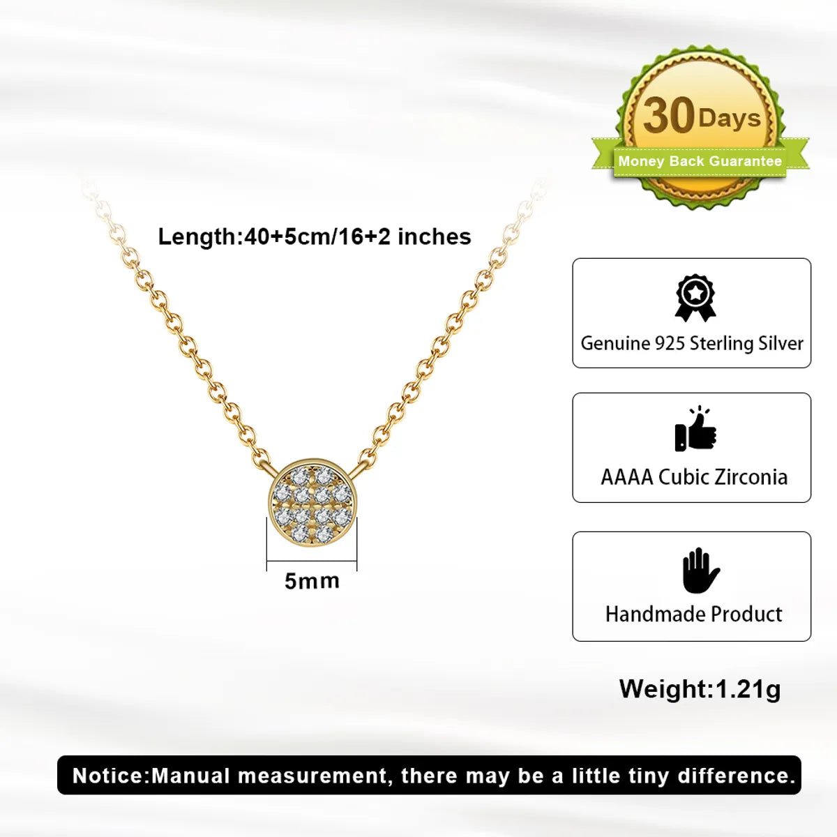 Casual Simple Style Round Sterling Silver Plating Inlay Zircon 14k Gold Plated Silver Plated Necklace