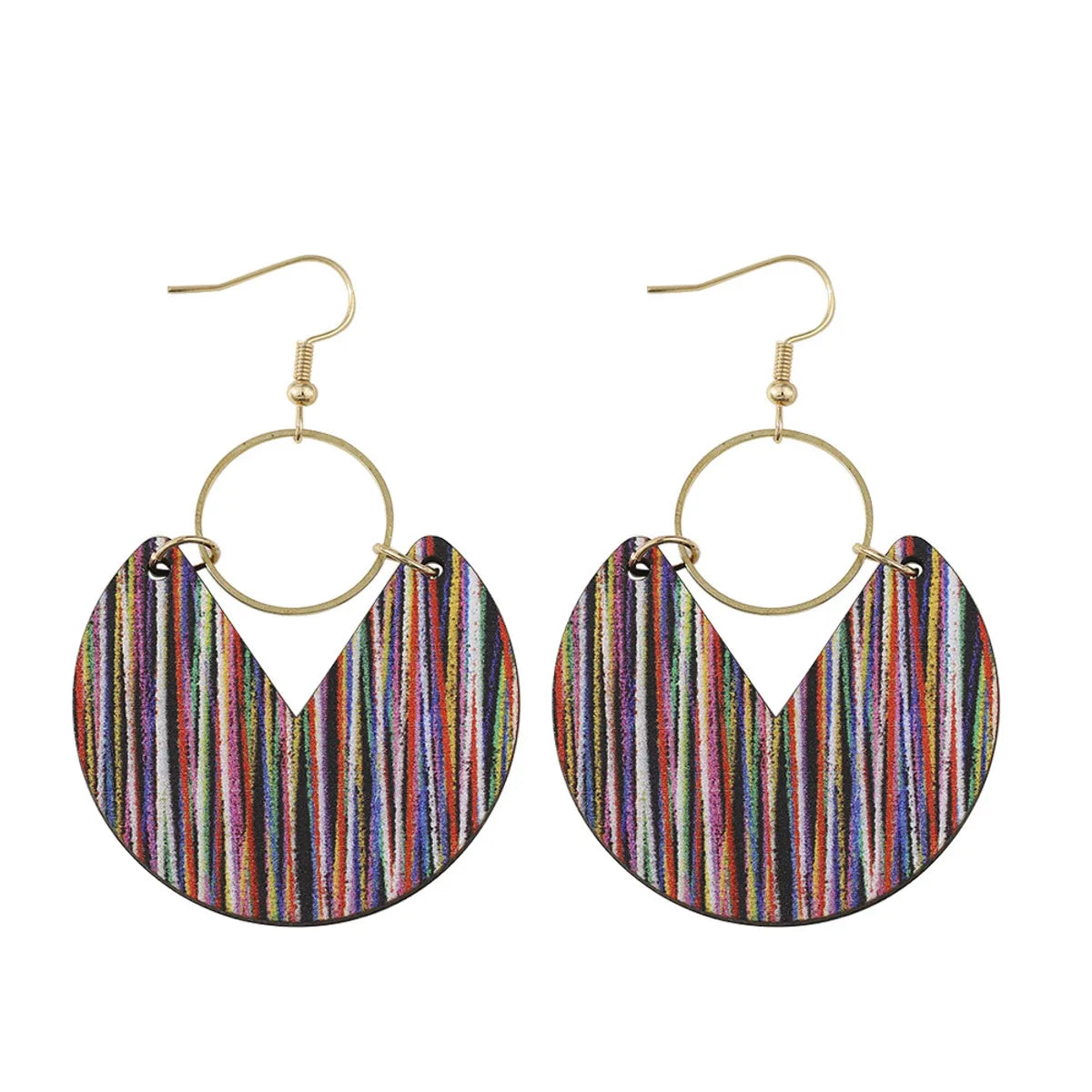 Casual Simple Style Round Stripe Stainless Steel Wood Printing Women's Drop Earrings