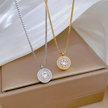 Casual Simple Style Round Titanium Steel Plating Inlay Zircon Pendant Necklace